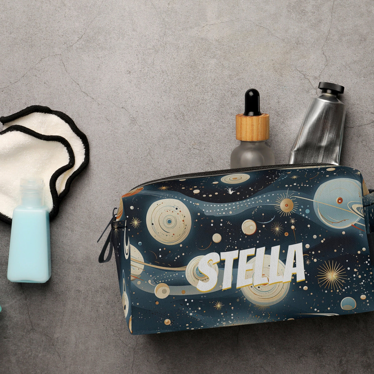 Personalized Toiletry Bag Personalized Kids Gifts Girl Travel Bag Custom Makeup Bag Galaxy Gifts Moon and Stars Custom Name Toiletry Bag
