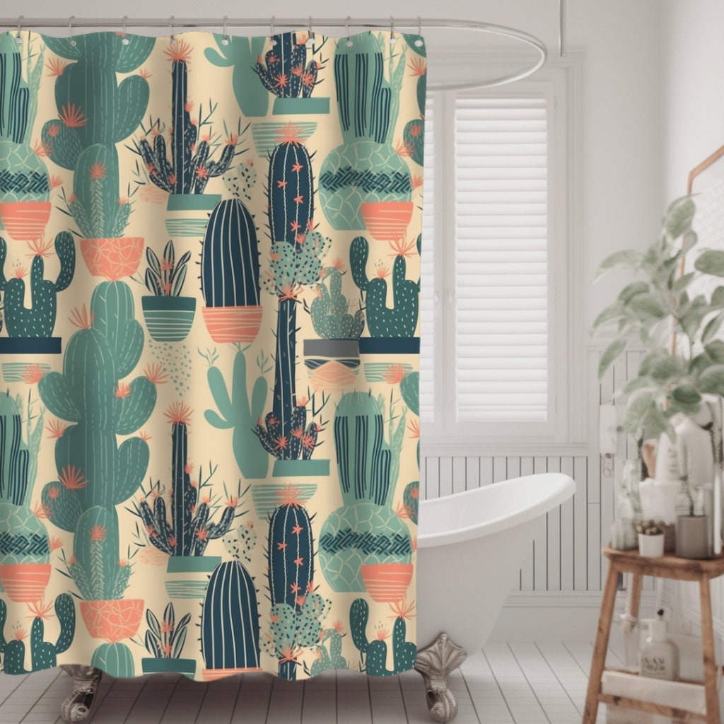 Cacti Lover Gift Home Decor Cactus Farmhouse Bath Curtain Housewarming Gift for New Home Owner Boho Cactus Shower Cover Minimalist Guest