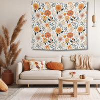 Rustic Orange Floral Wall Tapestry Boho Wall Hangings for Living Room New Home Owner Gift for Office Boho Tapestry Yellow Flower Canvas