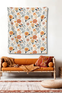 Rustic Orange Floral Wall Tapestry Boho Wall Hangings for Living Room New Home Owner Gift for Office Boho Tapestry Yellow Flower Canvas