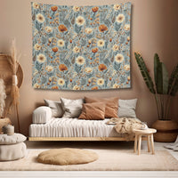 Boho Wall Bedroom Tapestry Copper Floral Meadow Wall Hanging for Living Room Cottagecore Aesthetic Nursery Decor for Boho Office Decoration