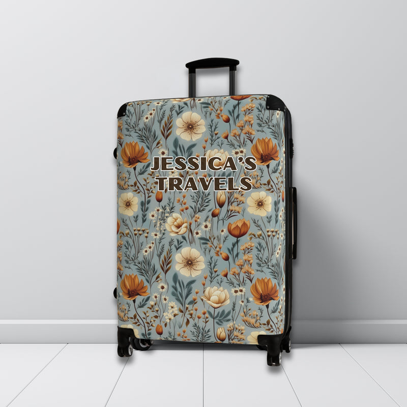 Boho Wildflower Personalize Luggage for Girls Weekend Custom Suitcase for Honeymoon Travel Accessory Beige and White Floral Boho Carryon