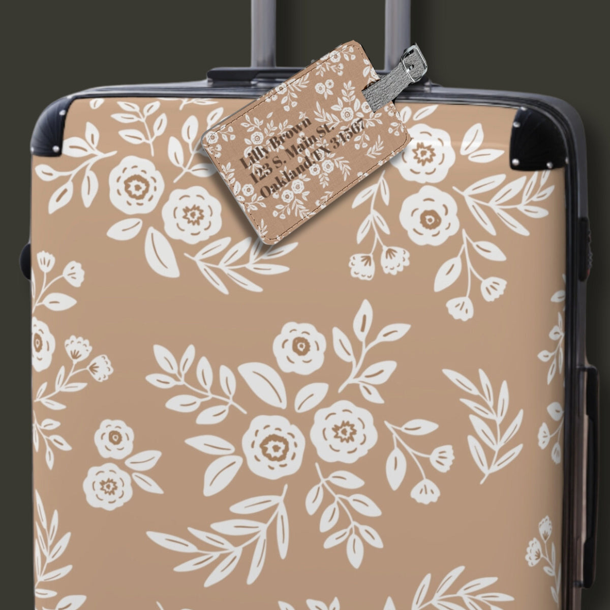 Boho Minimalist Coordinating Luggage Set Floral Custom Luggage Tag and Suitcase Matching Travel Accessory Gift for Sister Personalize Name