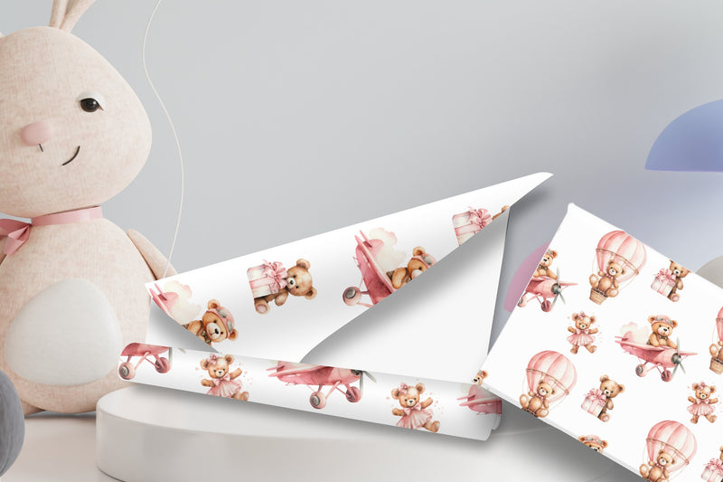 Baby Shower Gift Wrapping Paper for Baby Gift Paper for Pink Baby Announcement Gift Wrap Paper Teddy Bear Nursery Paper Wrap New Mom Gift