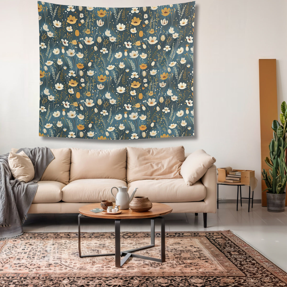 Boho Living Room Decor Boho Aesthetic Wall Hanging Tapestry Wildflower Cottagecore Decor Bedroom Garden Canvas Tapestry Large Wildflower