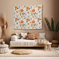 Rustic Orange Floral Wall Tapestry Boho Wall Hangings for Living Room New Home Owner Gift for Office Boho Tapestry Yellow Flower Canvas