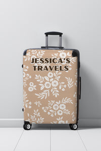 Personalize Luggage for Girls Weekend Custom Suitcase for Honeymoon Travel Accessory Beige and White Floral Boho Carryon Gift for Bridesmaid