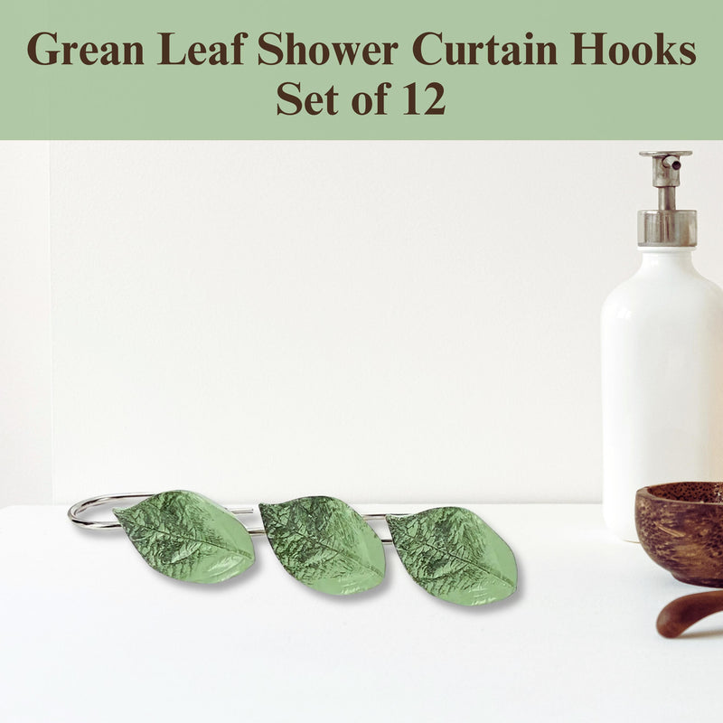 Bathroom Decor Giftbox Farmhouse Shower Curtain Hook Boho Plant Decor for Bathroom Metal Green Leaf Curtain Shower Hook Guest Bathroom Boho