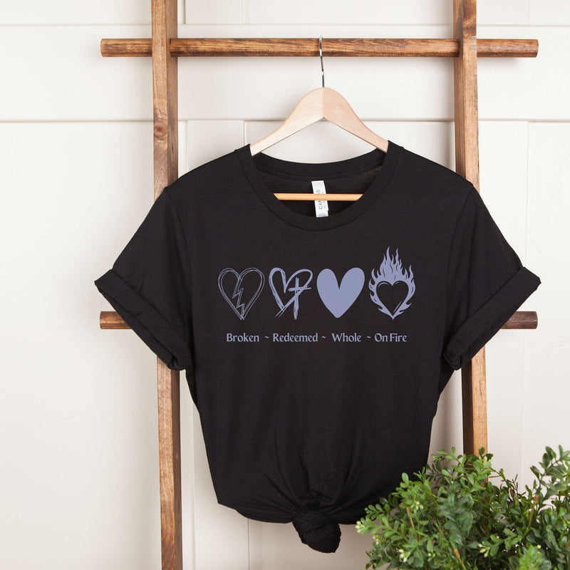 Christian Faith Shirt Broken Heart T Shirt Redeemed Heart T-Shirt Whole Heart Tee Shirt Heart on Fire Shirt Women&#39;s Shirt Mother&#39;s Day Gift - The Ripple Effect Co.US