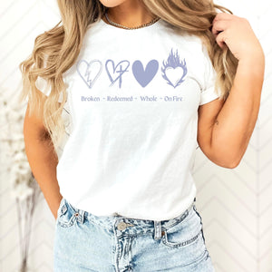 Christian Women&#39;s T Shirt Broken Heart Tee Shirt Redeemed Heart T-Shirt Whole Heart Shirt Heart on Fire Mother&#39;s Day Gift for Friend Cute - The Ripple Effect Co.US