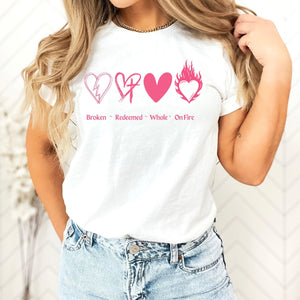 Christian Women&#39;s T Shirt Broken Heart Tee Shirt Redeemed Heart T-Shirt Whole Heart Shirt Heart on Fire Mother&#39;s Day Gift for Friend Cute - The Ripple Effect Co.US