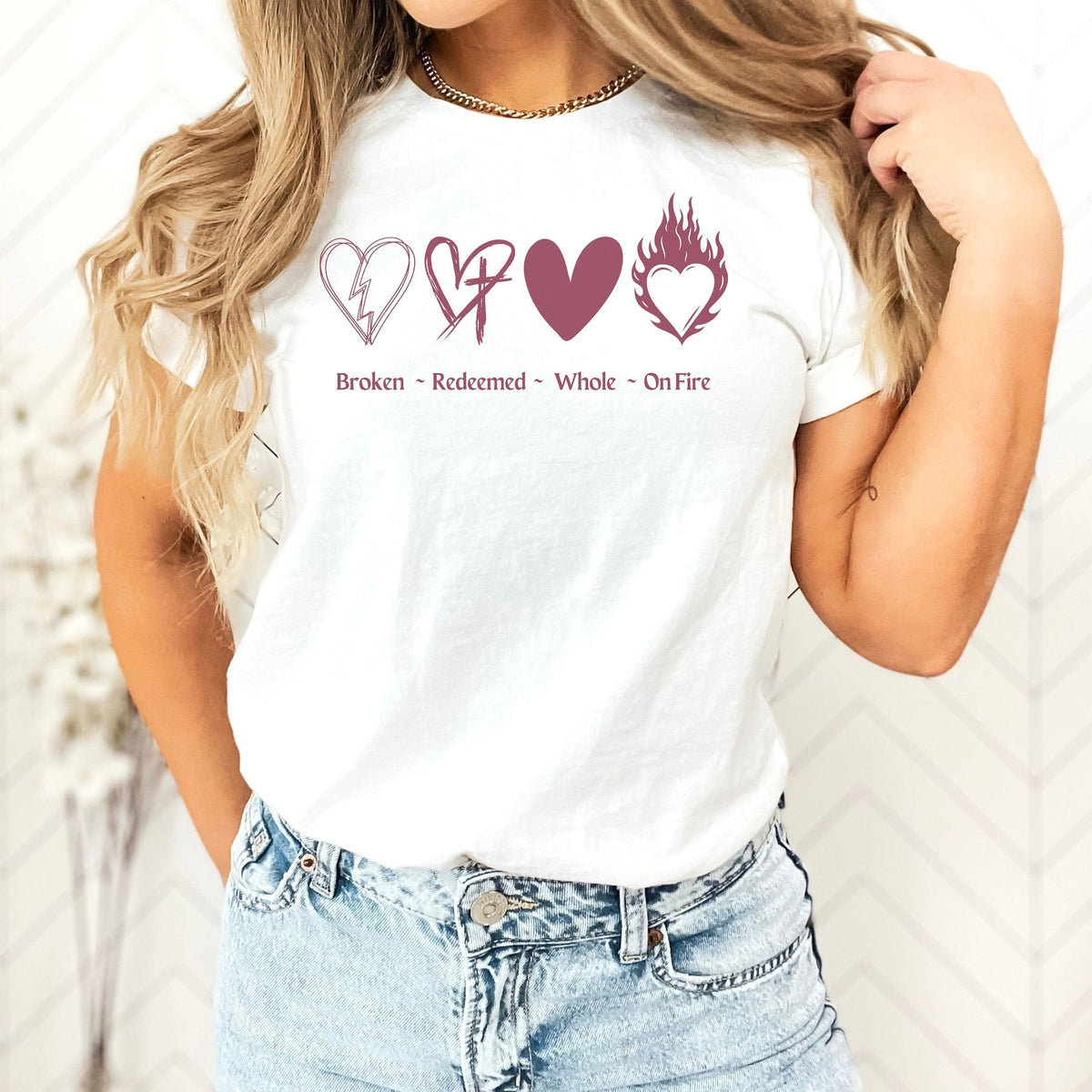 Christian Women&#39;s T Shirt Broken Heart Tee Shirt Redeemed Heart T-Shirt Whole Heart Shirt Heart on Fire Mother&#39;s Day Gift for Friend Cute - The Ripple Effect Co.US