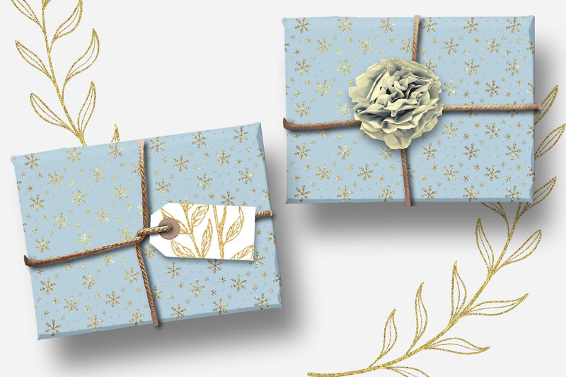 Christmas Gift Wrap Snowflake Minimalist Gift Paper Blue Gold Gift Paper Simple Christmas Elegant Gift Wrapping Paper Winter Holiday Gift - The Ripple Effect Co.US