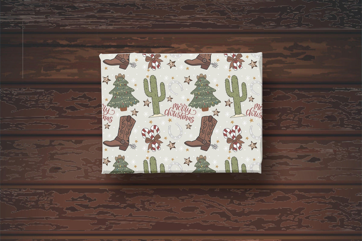 Country Christmas Paper Western Christmas Tree Cowgirl Gift Wrapping Paper Cowgirl Christmas Wrapping Paper Gift Cowboy Christmas Gift Wrap - The Ripple Effect Co.US