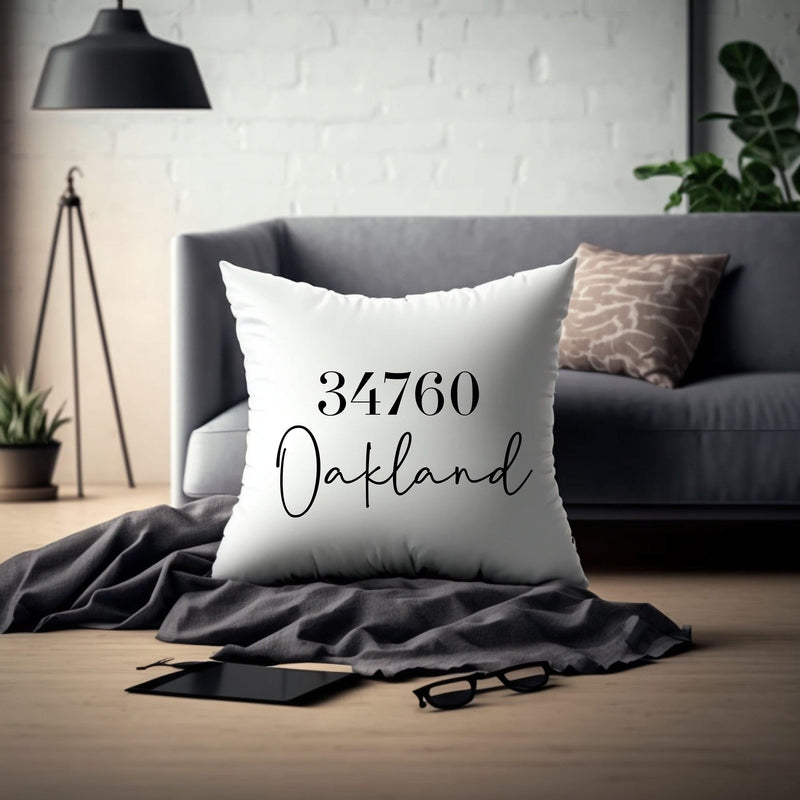 Custom Accent Throw Pillow Custom Central Florida City with Zip Code Gift for New Home Owner Custom City Zip Code Decor for Living Room Gift - The Ripple Effect Co.US