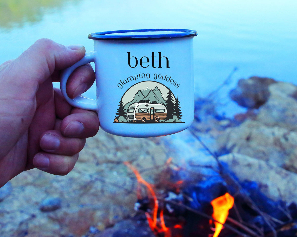 Personalize Glamping Goddess Coffee Mug Funny Camping Cup Custom Gift Glamping Mug Outdoor Coffee Cup Glamping Goddess Mug Enamel Camp Cup - The Ripple Effect Co.US