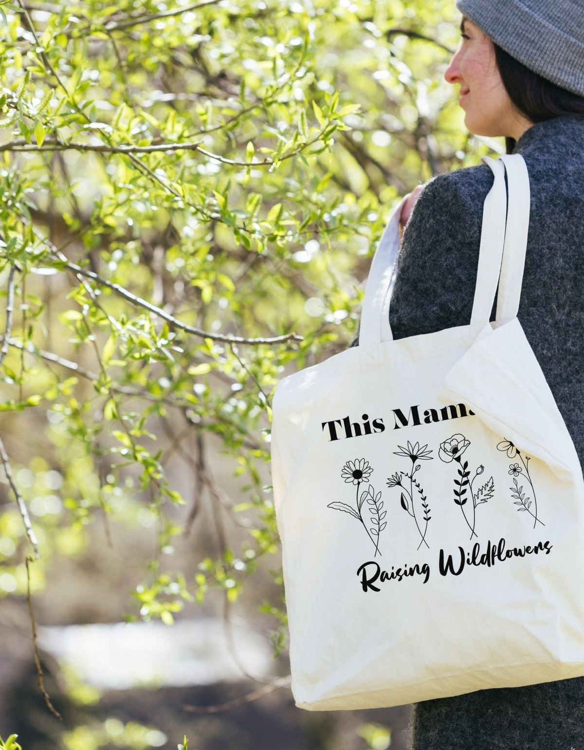 Wildflower Canvas Tote Bag Custom Mom Organic Canvas Gift for Mama Wildflower Tote Bag Personalize Tote Bag Shopping Eco Friendly Tote Gift - The Ripple Effect Co.US