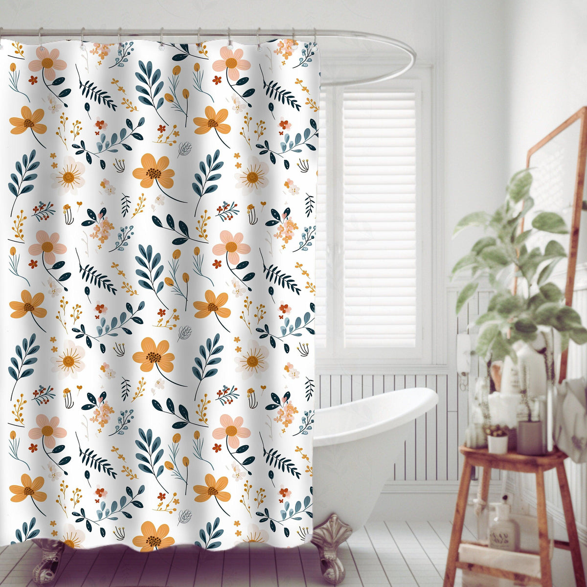 Farmhouse Shower Curtain Boho Wildflower Shower Curtain and Bath Mat Boho Shower Cover Wildflower Bath Curtain Memory Foam Bath Carpet Gift - The Ripple Effect Co.US