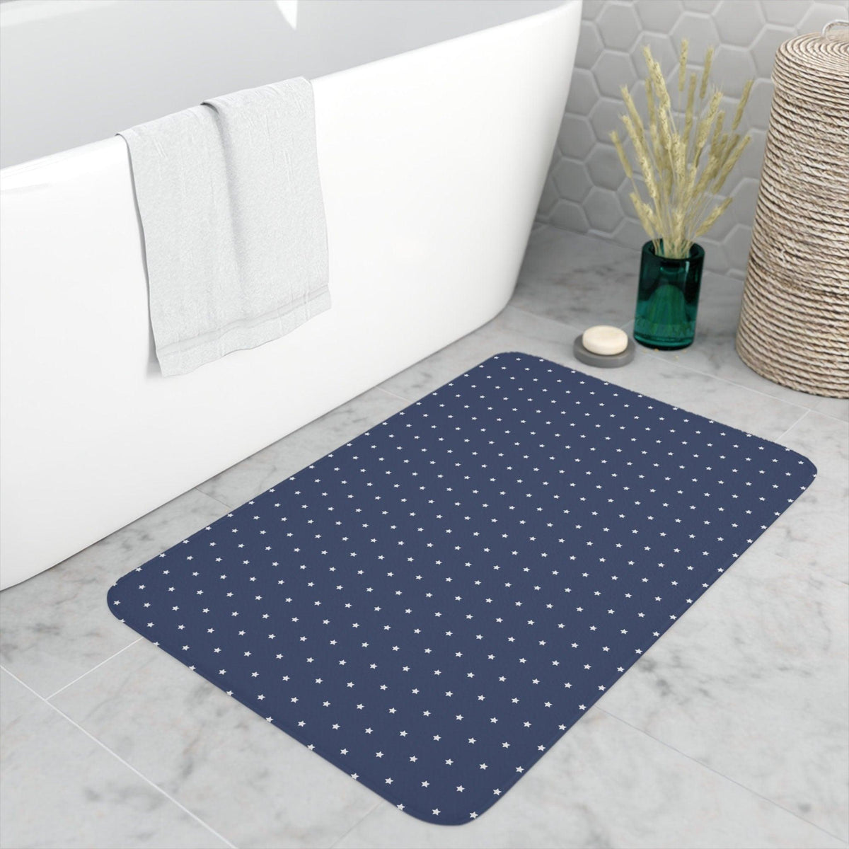 Personalized Name Bath Mat Custom Shower Mat Boho Star Guest Bathroom Idea Blue Boho Children Bath Custom Floor Mat Shower Curtain Boho - The Ripple Effect Co.US