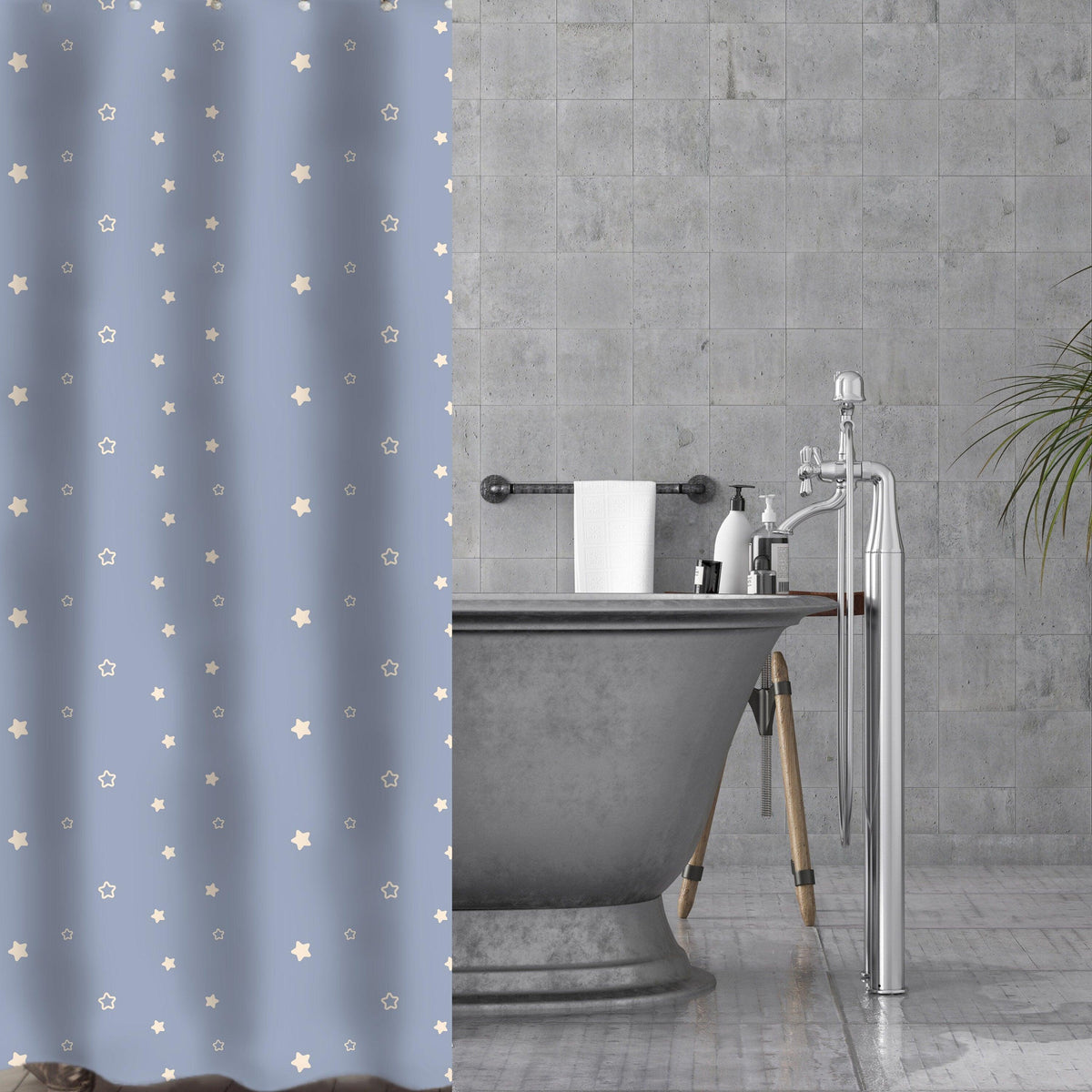 Custom Shower Curtain Grey Star Personalized Shower Mat Boho Guest Bathroom Idea Boho Children Bath Custom Floor Mat Shower Curtain Boho - The Ripple Effect Co.US