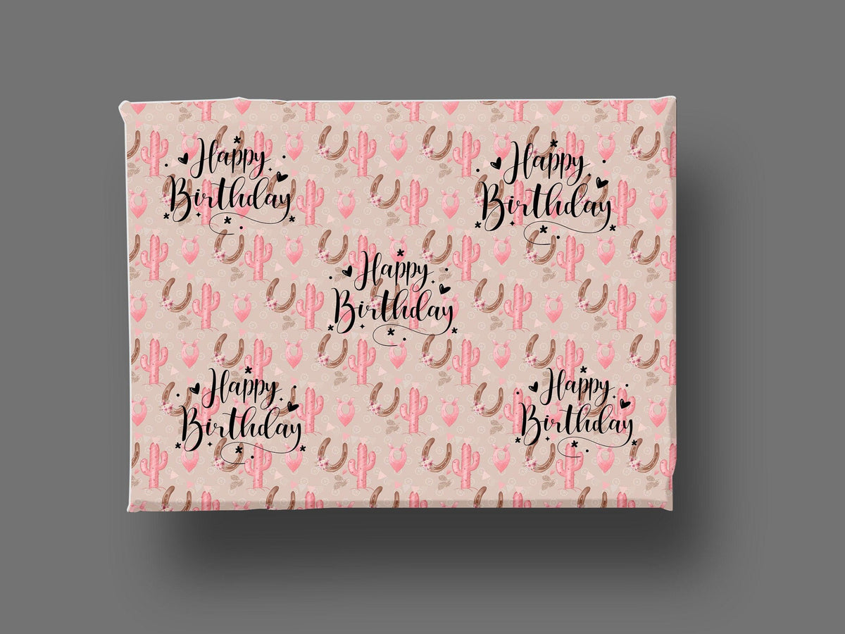Western Wrapping Paper Pink Cowgirl Gift Wrap Cactus Cowgirl Pink Paper Horseshoe Pink Gift Paper Christmas Cowgirl Paper Western Birthday - The Ripple Effect Co.US