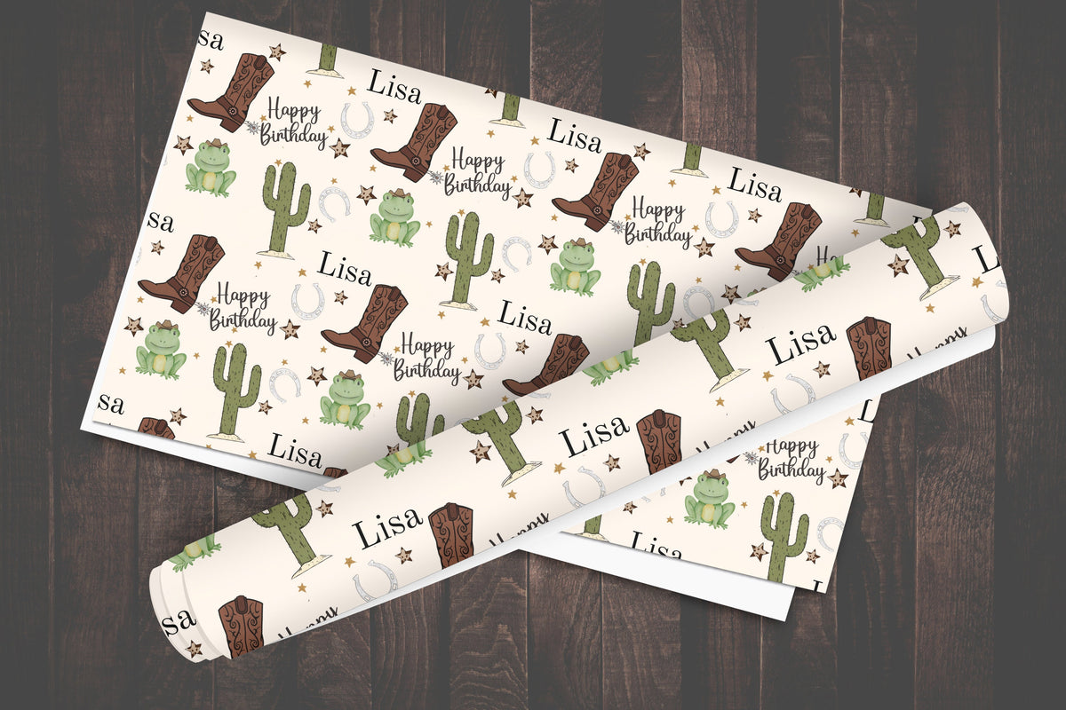 Birthday Wrapping Paper Rodeo Kid Cowboy Boots Gift Wrap Country Cowboy Birthday Paper Child Western Party Decor Cowgirl Boots Gift Paper