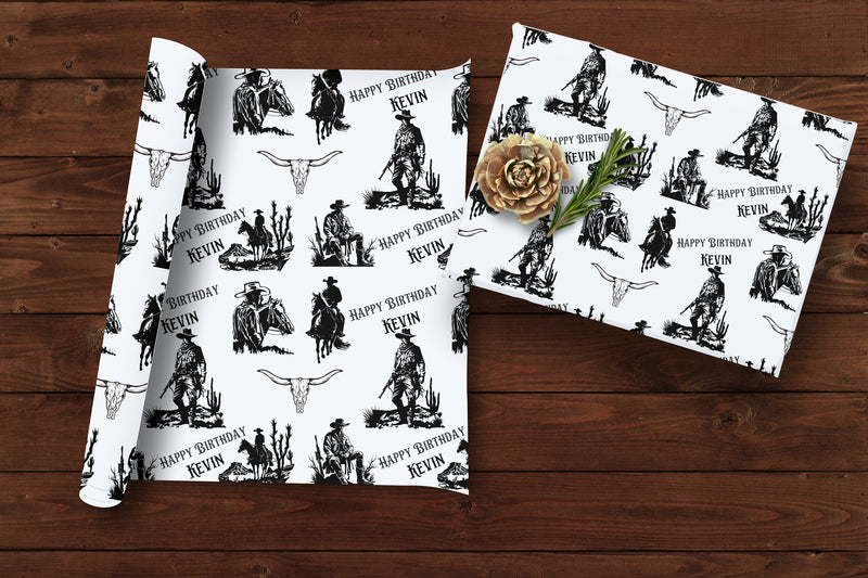 Personalized Gift Wrapping Paper Birthday Gift Wrap Paper Western Birthday Decor Cowboy Gift Paper Rodeo Birthday Party Vintage Cowboy Paper