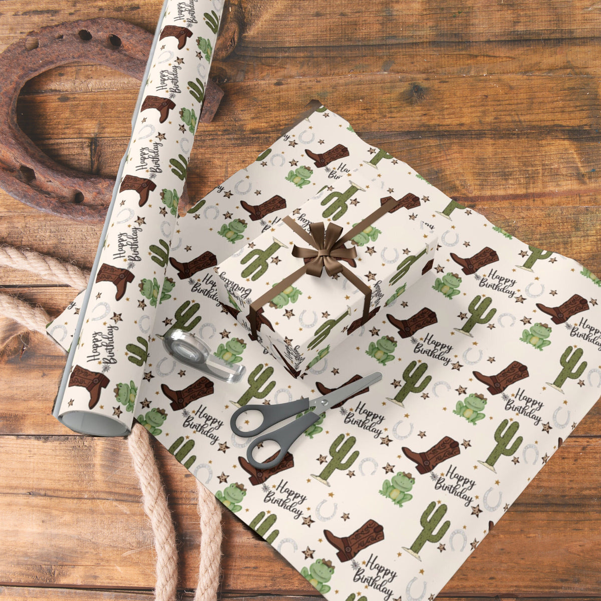 Birthday Wrapping Paper Rodeo Kid Cowboy Boots Gift Wrap Country Cowboy Birthday Paper Child Western Party Decor Cowgirl Boots Gift Paper
