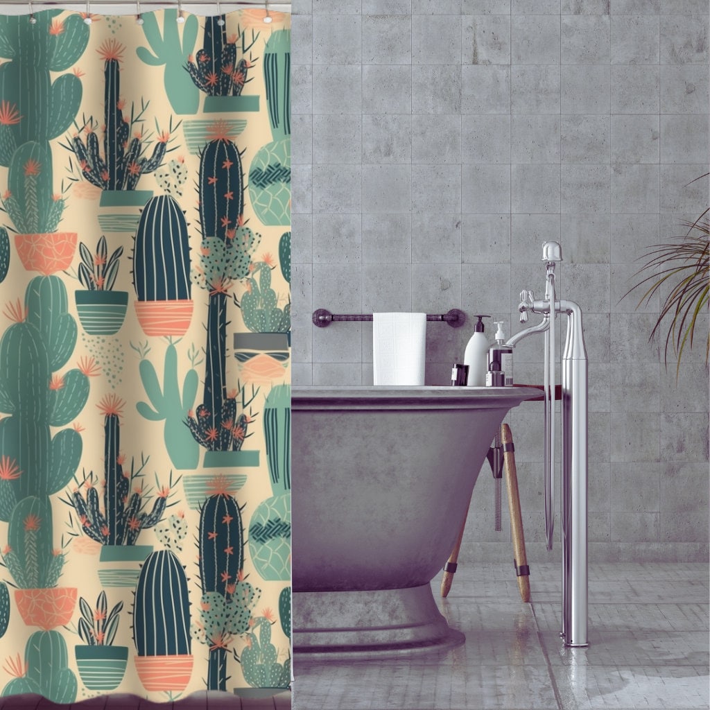 Cacti Lover Gift Home Decor Cactus Farmhouse Bath Curtain Housewarming Gift for New Home Owner Boho Cactus Shower Cover Minimalist Guest