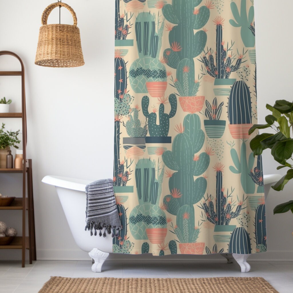 Cacti Lover Gift Home Decor Cactus Farmhouse Bath Curtain Housewarming Gift for New Home Owner Boho Cactus Shower Cover Minimalist Guest