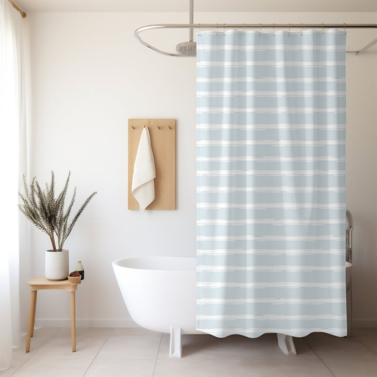 Nautical Design Shower Curtain Ocean Waves Bathroom Blue and White Shower Water Design for Guest Bathroom Nautical Aesthetic Homeowner Bath