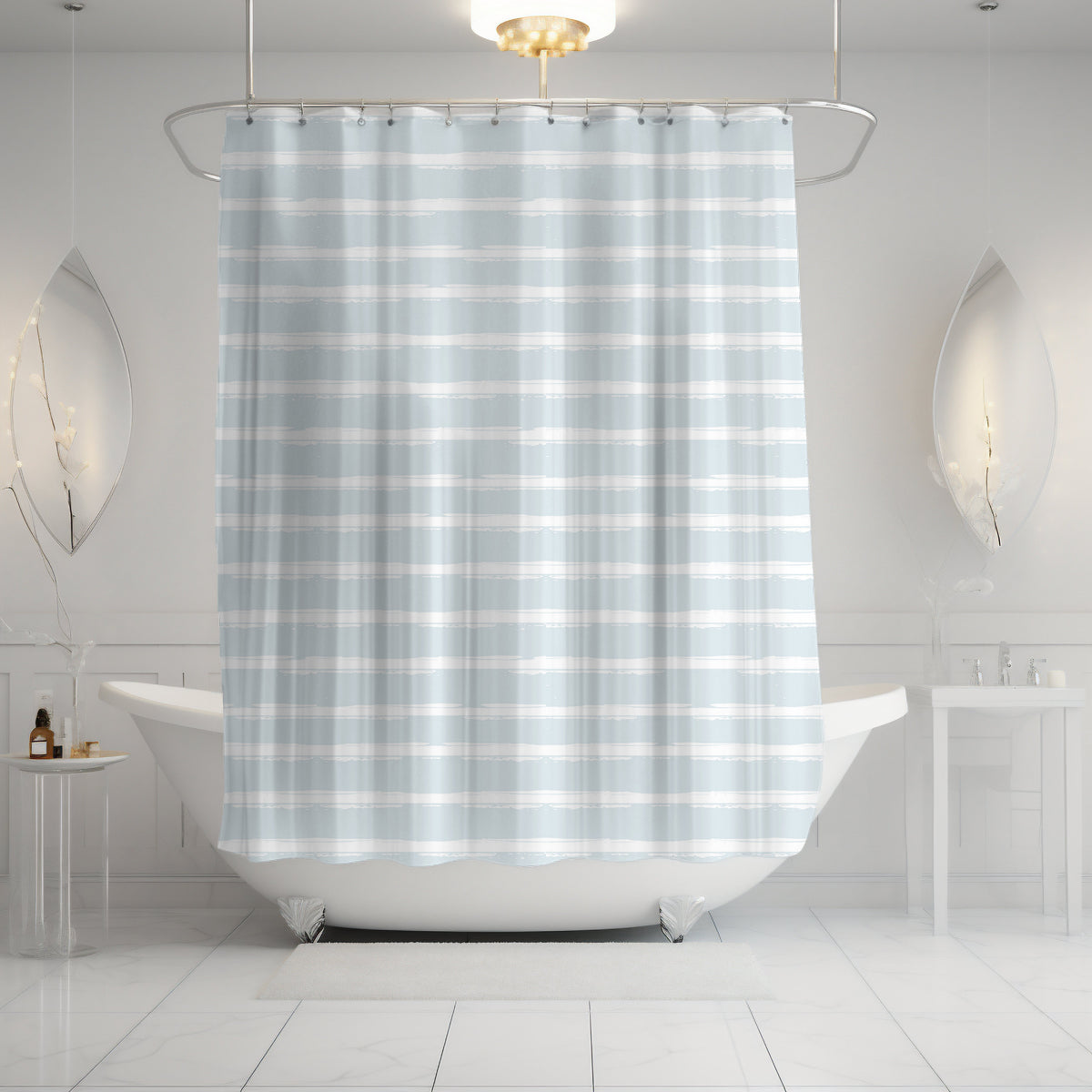Nautical Design Shower Curtain Ocean Waves Bathroom Blue and White Shower Water Design for Guest Bathroom Nautical Aesthetic Homeowner Bath