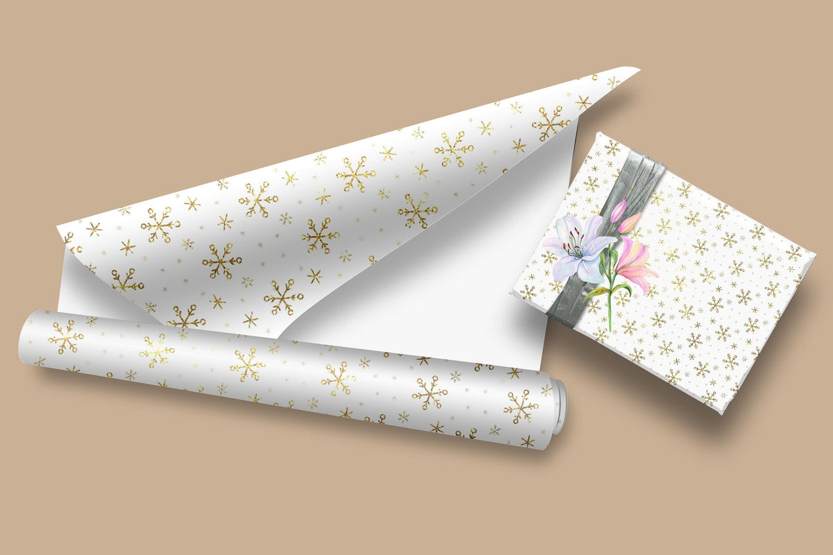Minimalist Christmas Wrapping Paper White and Gold Snowflake Gift Wrap Paper Satin Christmas Snowflake Gift Paper Matte Wrapping Gift Paper - The Ripple Effect Co.US