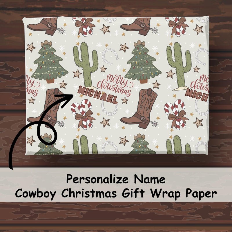 Personalize Western Christmas Gift Paper Custom Christmas Wrapping Paper Personalize Christmas Paper Personalize Cowboy Christmas Gift Wrap - The Ripple Effect Co.US