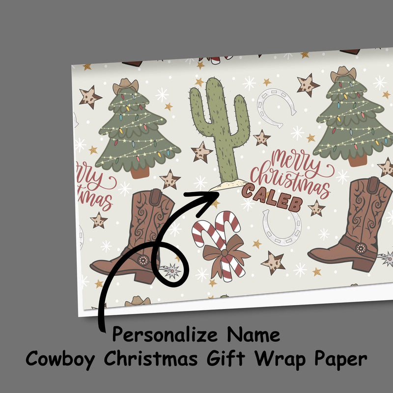 Personalize Western Christmas Gift Paper Custom Christmas Wrapping Paper Personalize Christmas Paper Personalize Cowboy Christmas Gift Wrap - The Ripple Effect Co.US