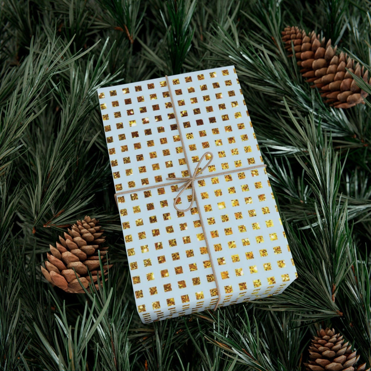 Sea Foam and Gold Square Gift Wrap Paper Christmas Wrapping Paper Gift for Anniversary Paper Wrap Sea Foam Gold Squares Gift Wrap Custom - The Ripple Effect Co.US